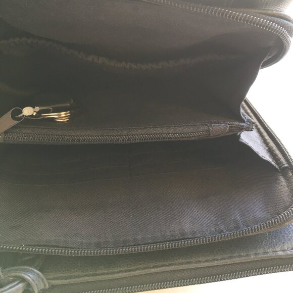VINTAGE Black Leather Cross Body Purse - Picture 8 of 14
